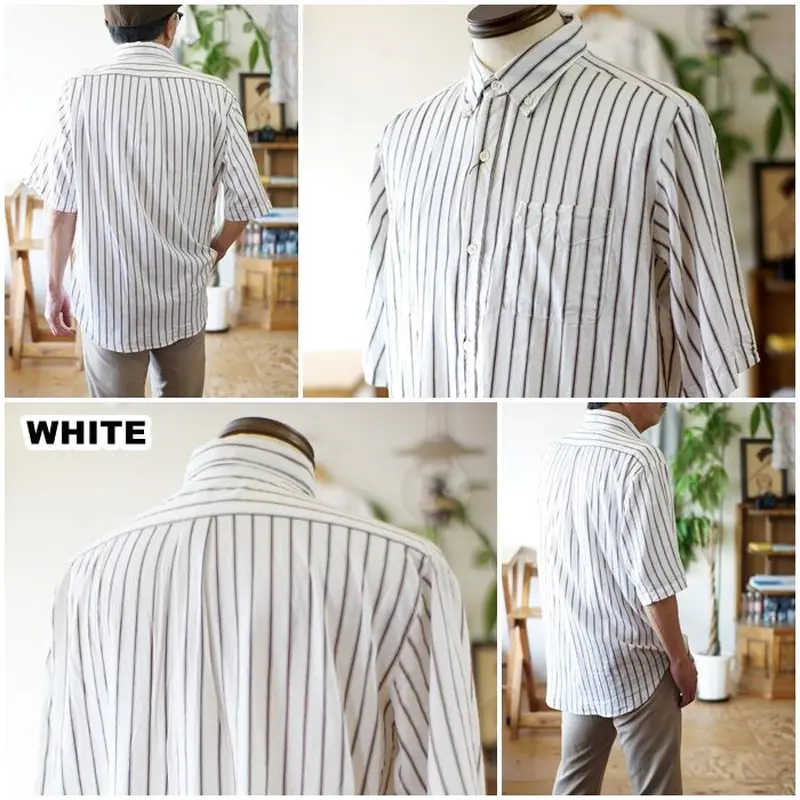 パターン アロウドトゥアンフォールド ストライプ半袖ボタンダウン