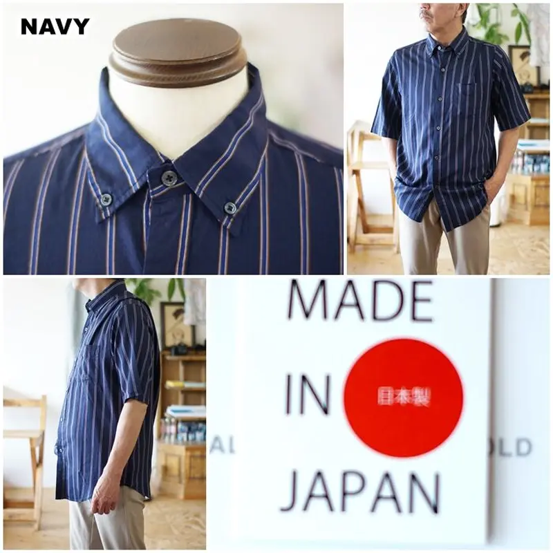 パターン アロウドトゥアンフォールド ストライプ半袖ボタンダウン