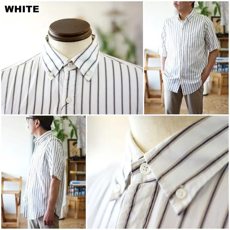 パターン アロウドトゥアンフォールド ストライプ半袖ボタンダウン