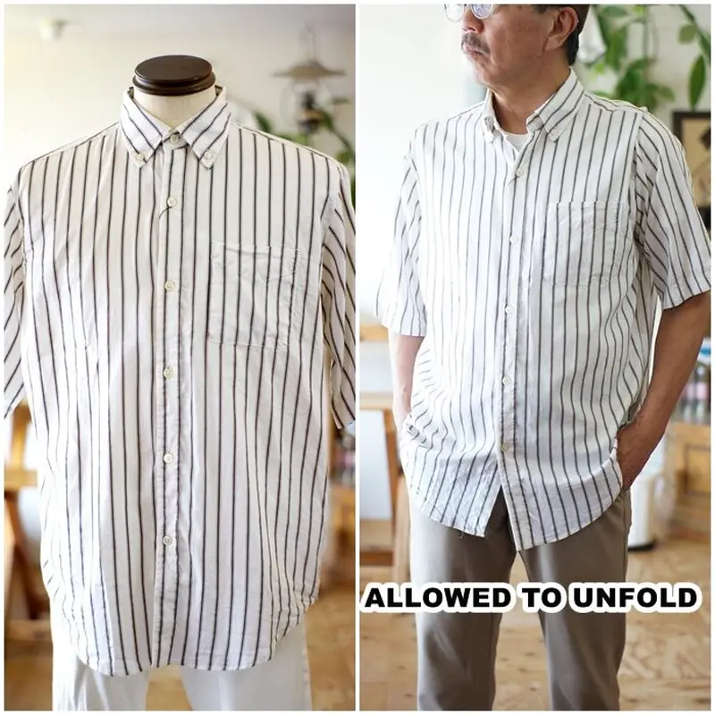 パターン アロウドトゥアンフォールド ストライプ半袖ボタンダウン