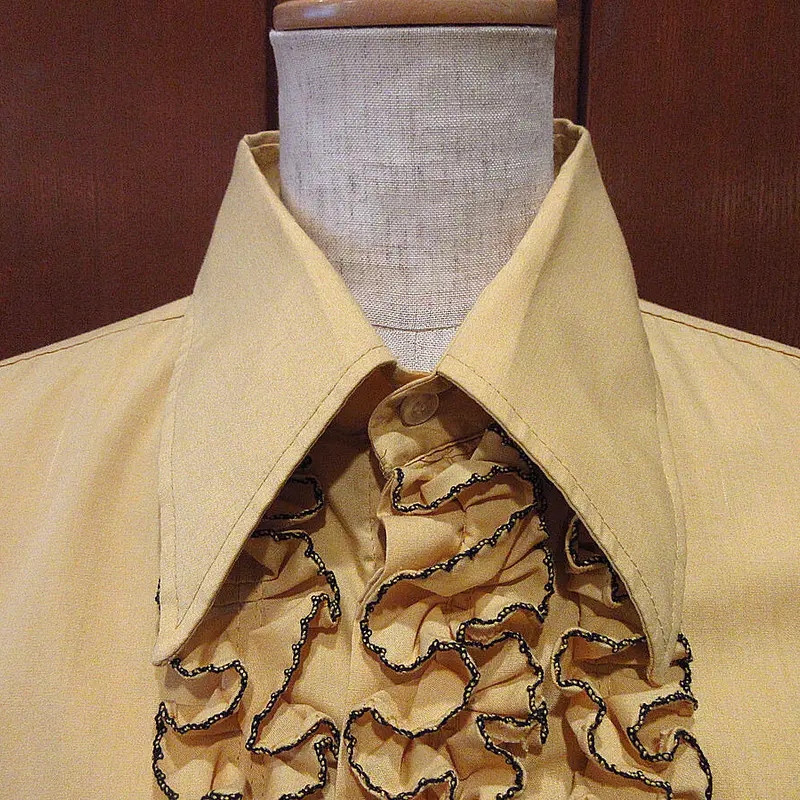 ビンテージ70's○L&M Fashionsテニスカフスフリルドレスシャツ黄size