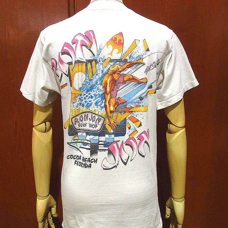 ビンテージ80's○RON JON SURF SHOP両面プリントポケットTシャツsize S...