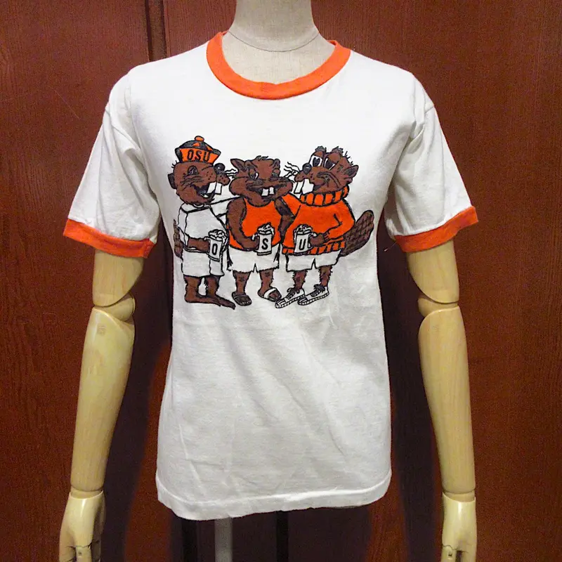 ビンテージ70's○ChampionバータグOSU染み込み×フロッキープリント