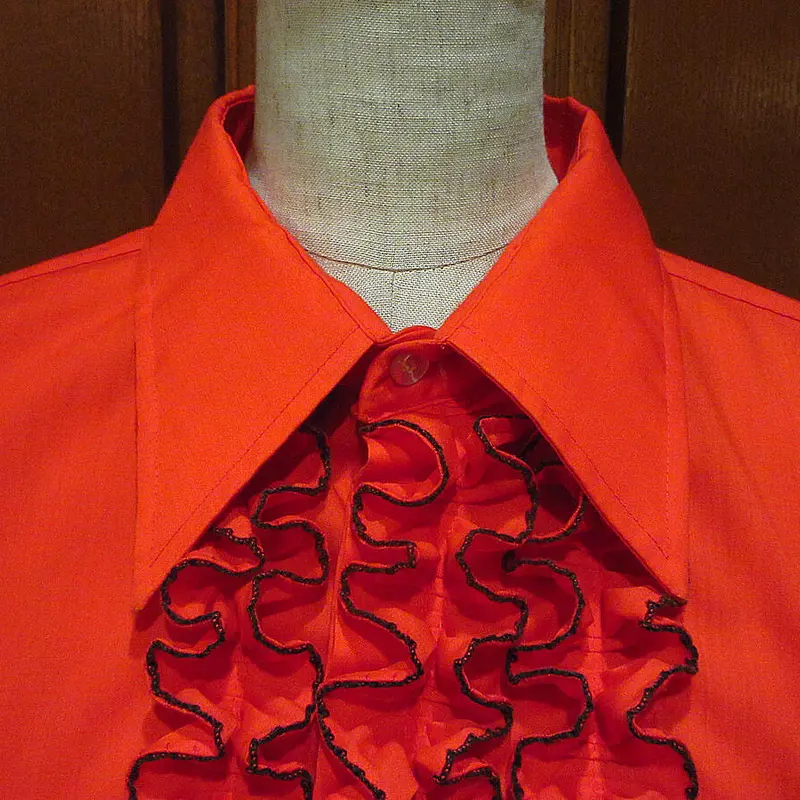 ビンテージ70's○L&M Fashionsフリルドレスシャツ赤size L5○230514i...
