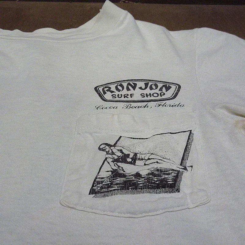 ビンテージ80's○RON JON SURF SHOP両面プリントポケットTシャツsize S...