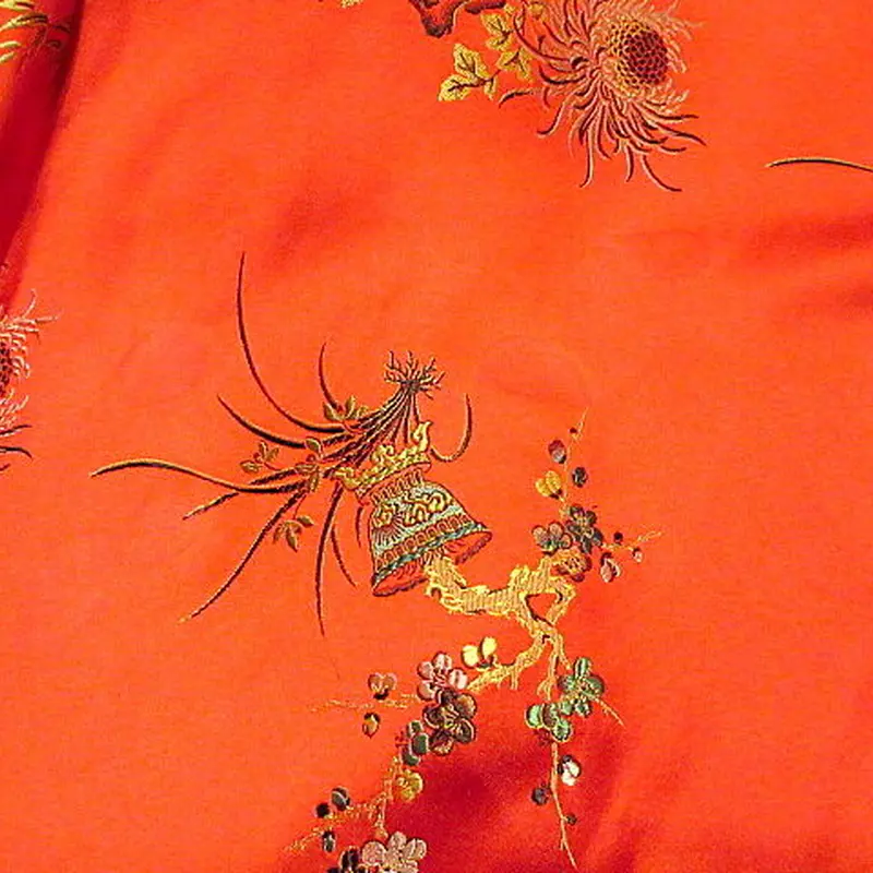 ビンテージ40's50's○サテン刺繍チャイナガウン赤○210311s3-w-gwn