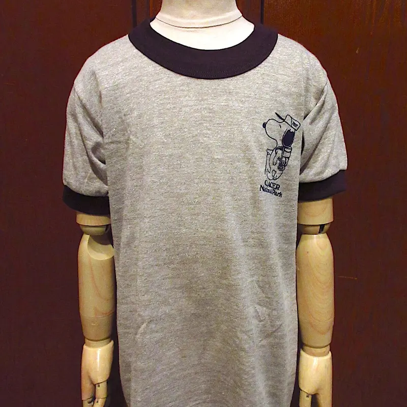 ビンテージ70's○DEADSTOCKキッズSNOOPY両面プリント霜降りリンガーT
