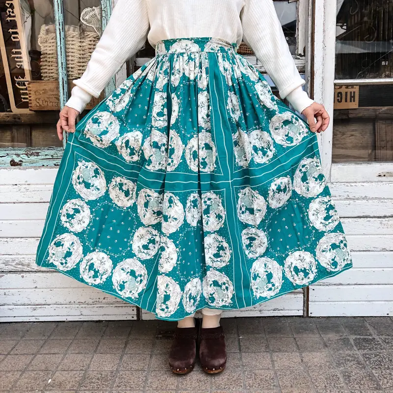 1950'S VINTAGE 女の人柄サーキュラースカート(GREEN)[7071] | CR...