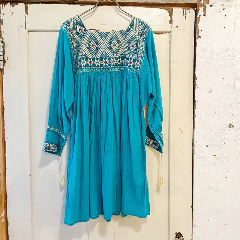 N.O.S メキシコ刺繍 ブルーガーゼコットン トップス[2329] | CRUNCH & A...