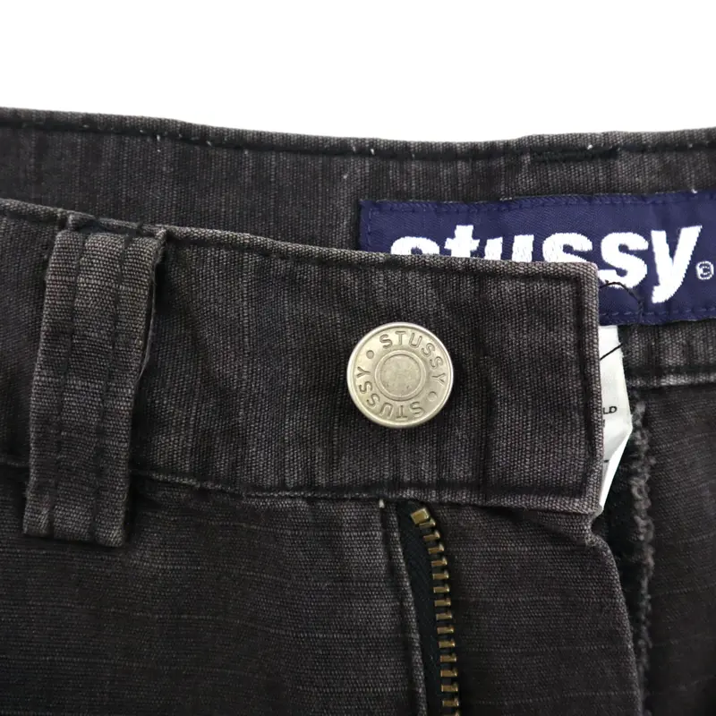 90's OLD STUSSY コットン リップストップ ハーフ パンツ Black W32