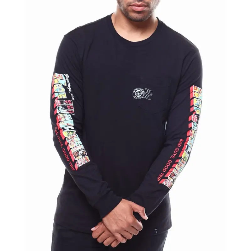 HUF ハフ ワールドワイド 長袖 Tシャツ ポケット付 ロンT 黒