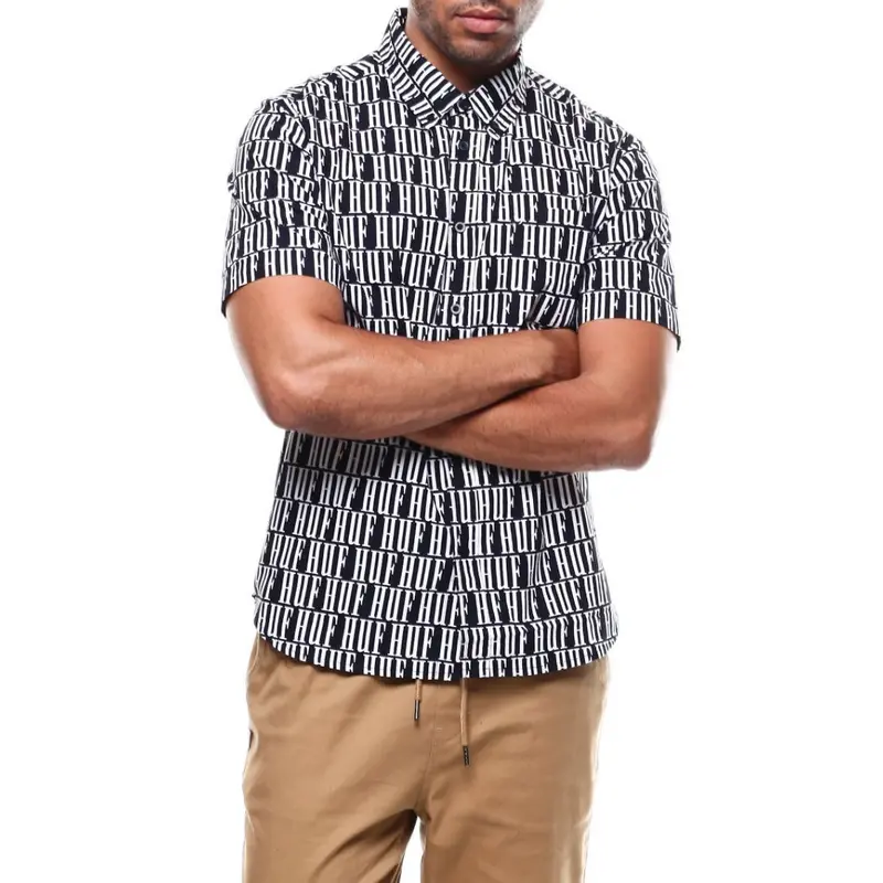 HUF ハフ 半袖 ボタンシャツ モノグラム 総柄 NIGHT MARKET 黒 オール