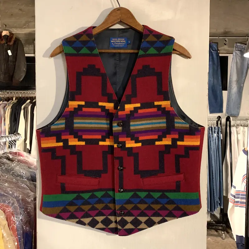 90s PENDLETON ウールベスト ネイティブ柄 USA製 ペンドルトン (S2179)...