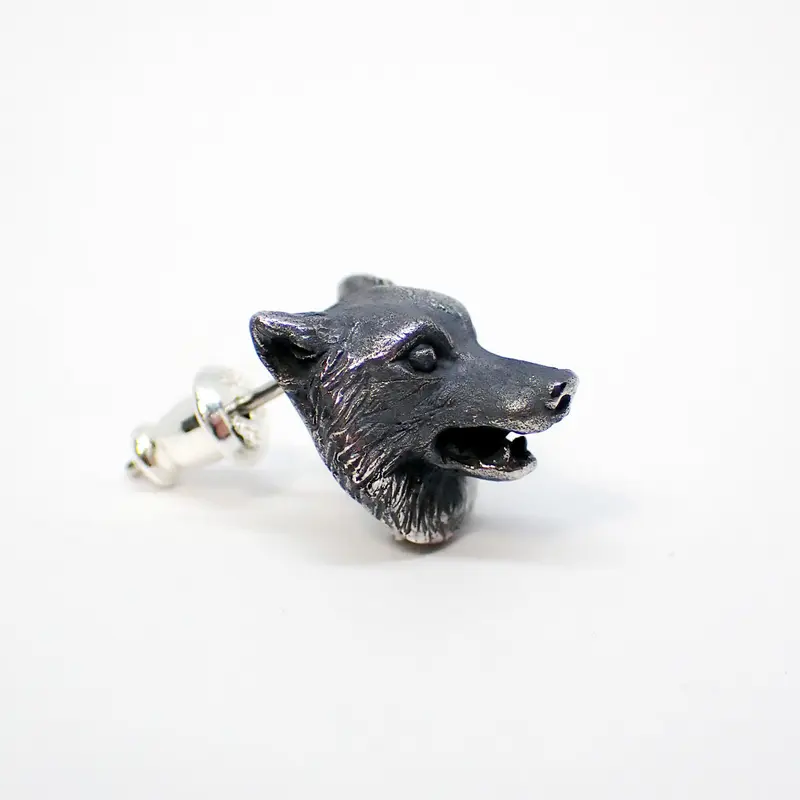 超目玉 【新品】ピアス オオカミ ブラック 動物 オシャレ シンプル