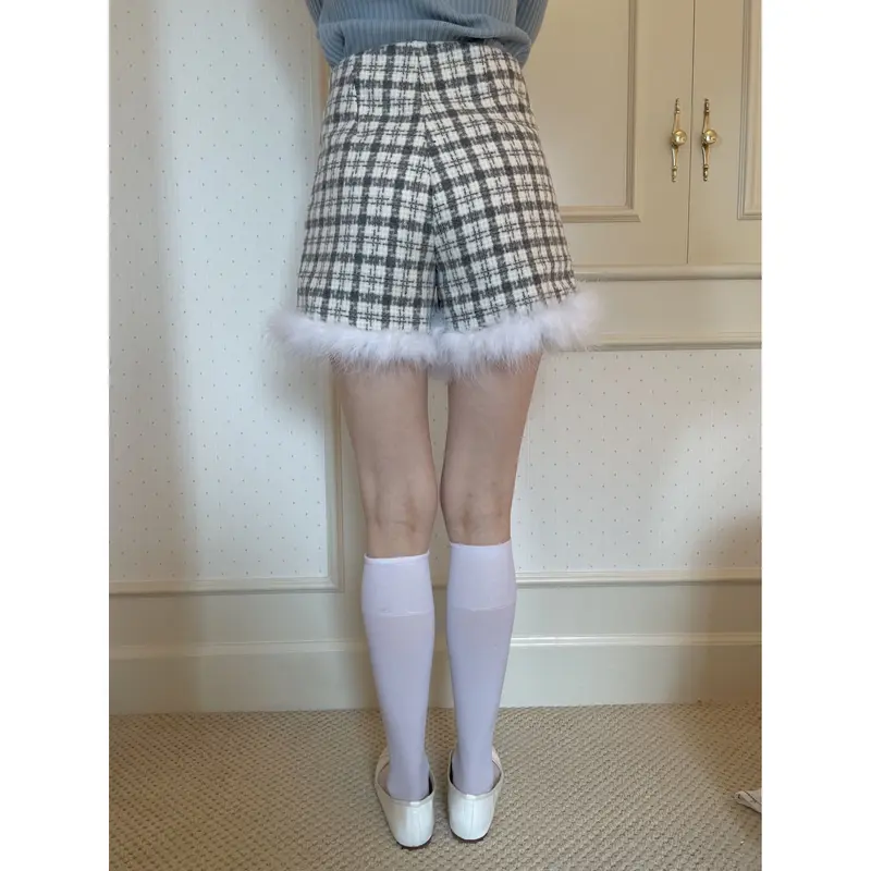 check tweed fur short pants gray | épine