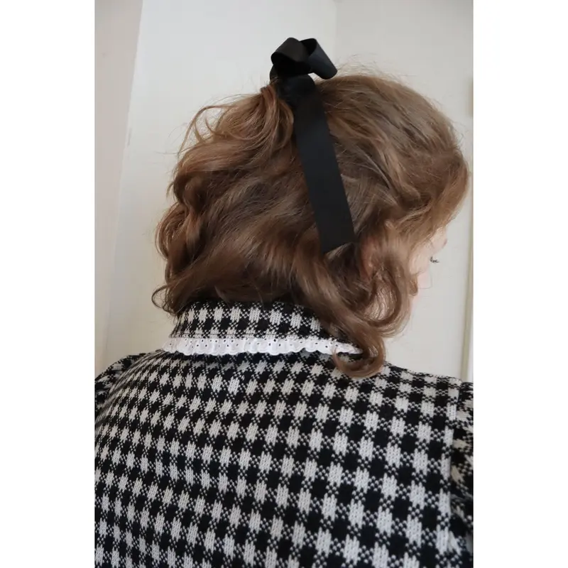 lace collar é button check knit cardigan | épine