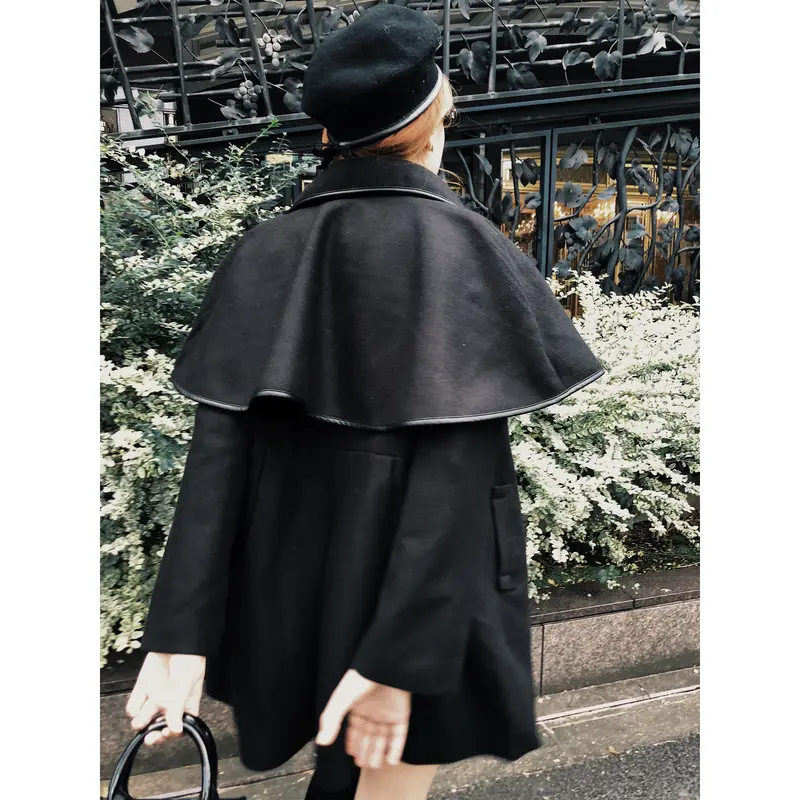 piping cape 2way coat black | épine