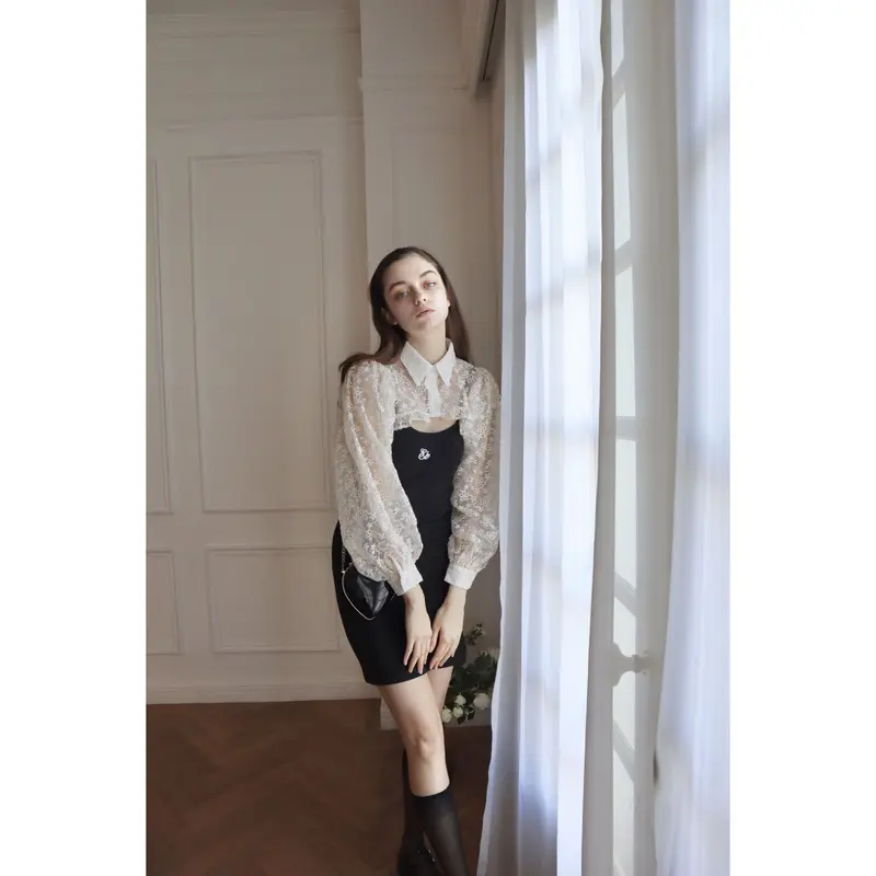 arm volume frill cropped blouse organdy flower