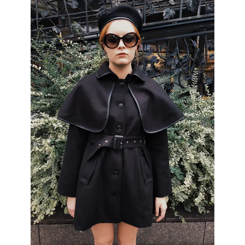 piping cape 2way coat black | épine