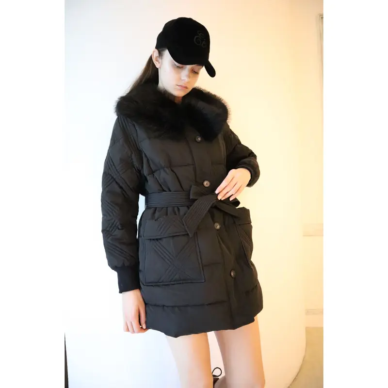 fur collar quilting down coat black | épine