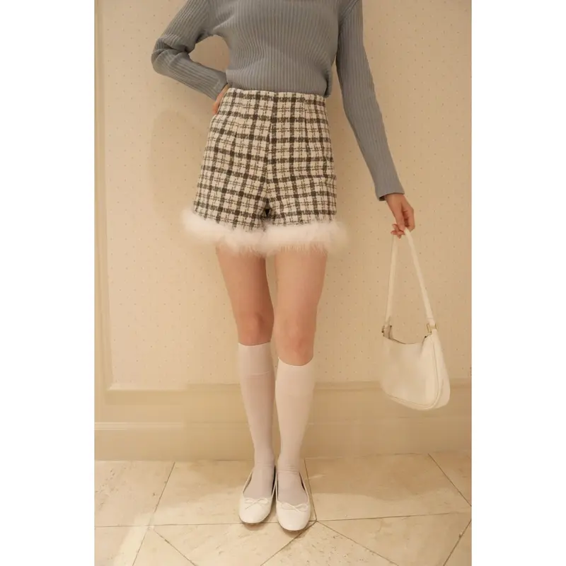 check tweed fur short pants gray | épine