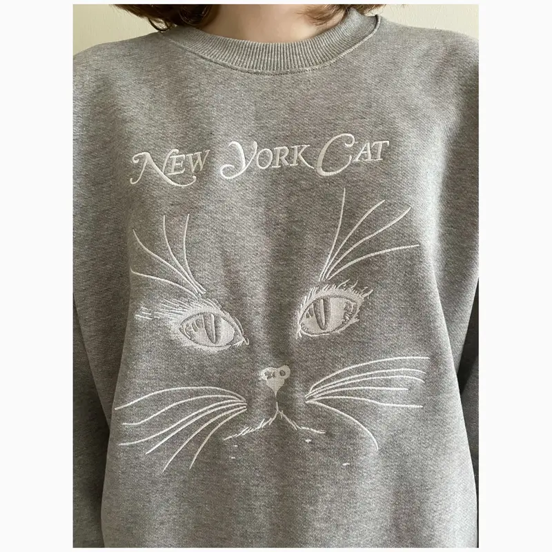New york cat embroidery sweat gray | épine
