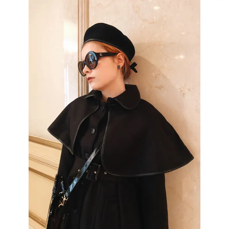 piping cape 2way coat black | épine