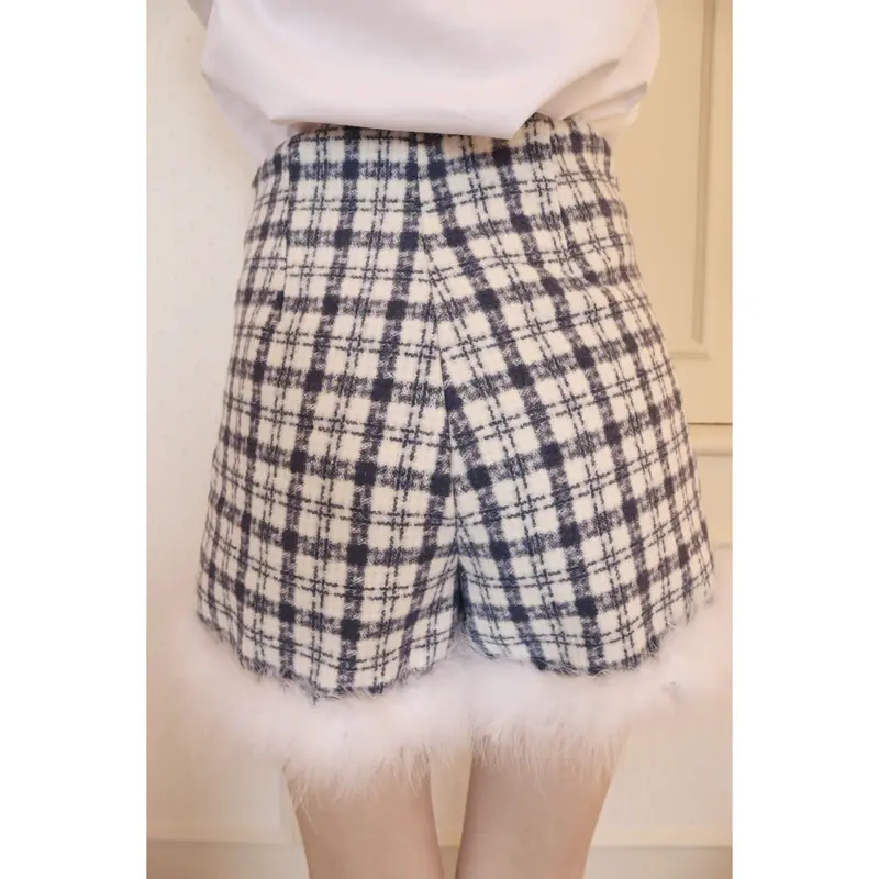 check tweed fur short pants blue | épine