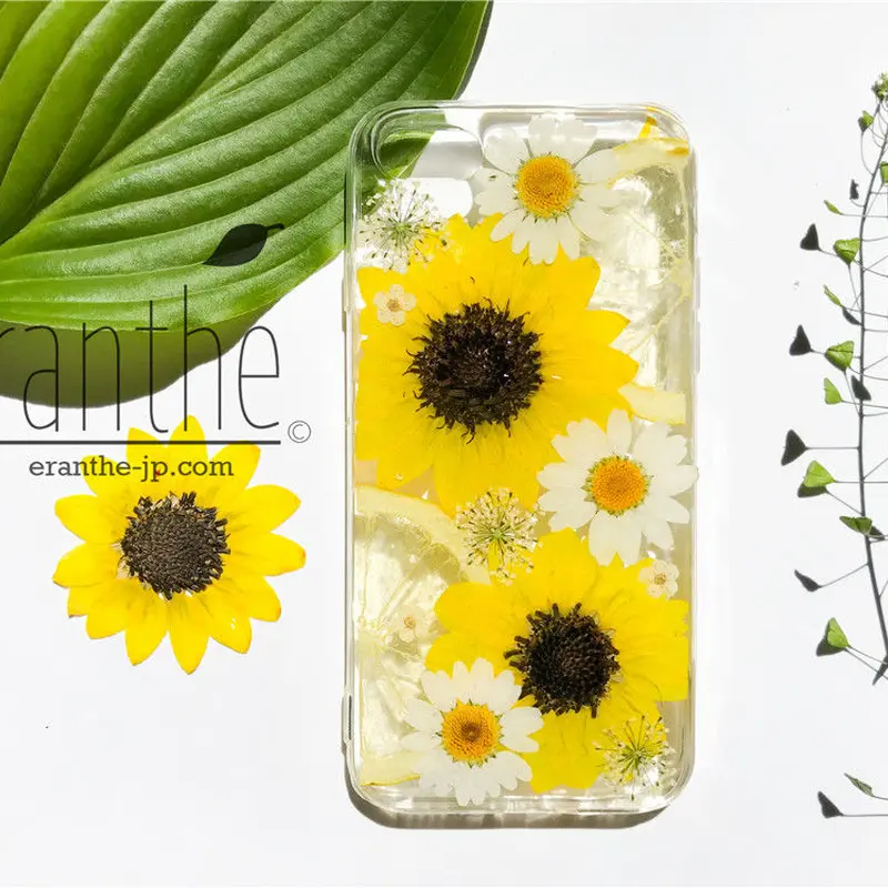 ひまわり』押し花 ドライフラワー フルーツ スマホケース iPhone