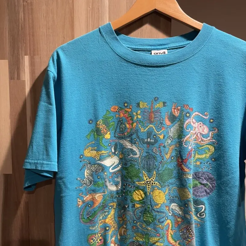 anvil アニマル ビッグプリント tシャツ Mサイズ ライトブルー | 古着