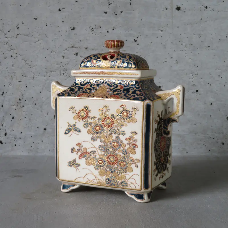 薩摩瑠璃釉金襴手花鳥図香炉 里帰り品(ロンドン) | ギャラリー兼井