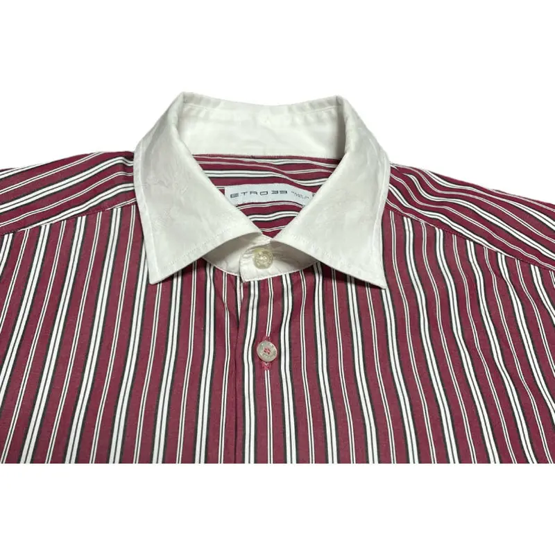 MADE IN ITALY製 ETRO クレリック長袖ストライプシャツ ワイン 39