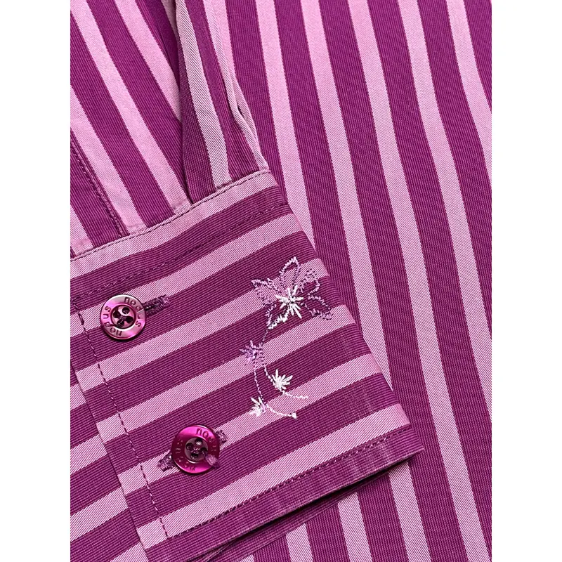nodus 長袖ストライプ柄シャツ パープル×ピンク 40-15 1/2サイズ