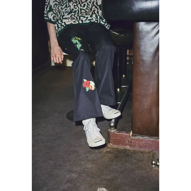 japan embroidery flare pants【black】 | GIDEAL.