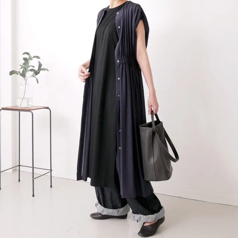 SACRA| サクラ|トリアセテートミックスローンギャザーワンピース