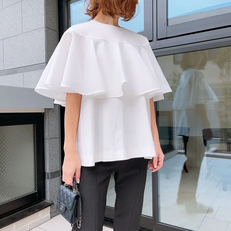 Heve 新品 タグ付き オーガンジーフリルトップス ブラック-