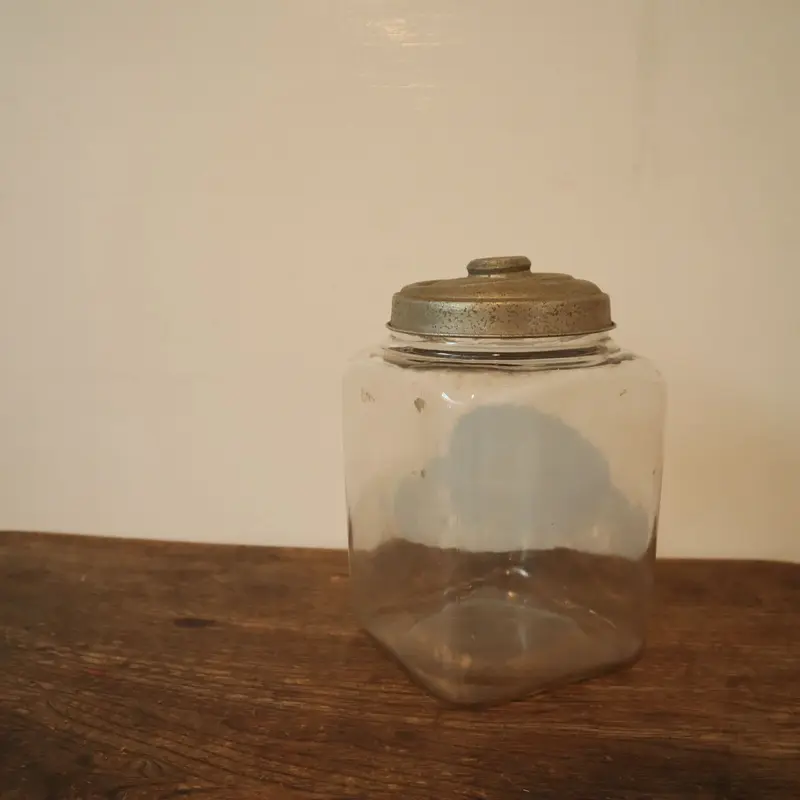 古道具277】 アルミ蓋の硝子瓶 四角ガラスジャー 保存瓶 | 古道具