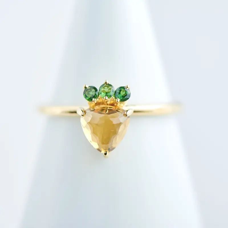イエローのいちごリング｜シトリン・グリーントルマリン｜１点物