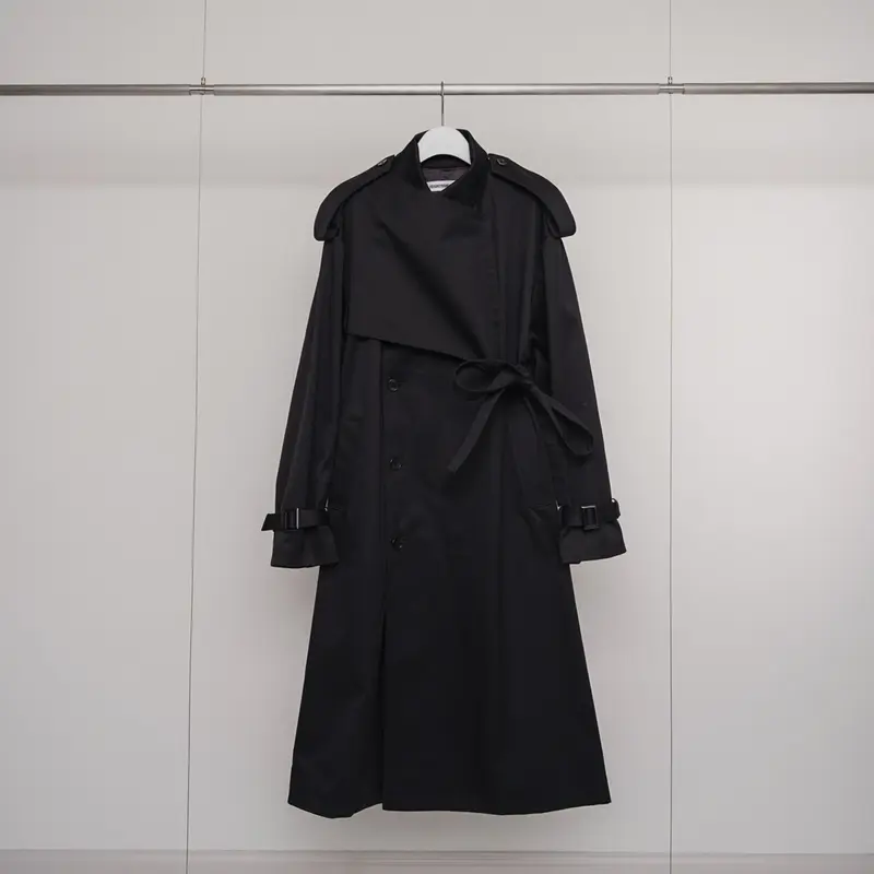 KEISUKE YOSHIDA> Belted Trench Coat , Black |