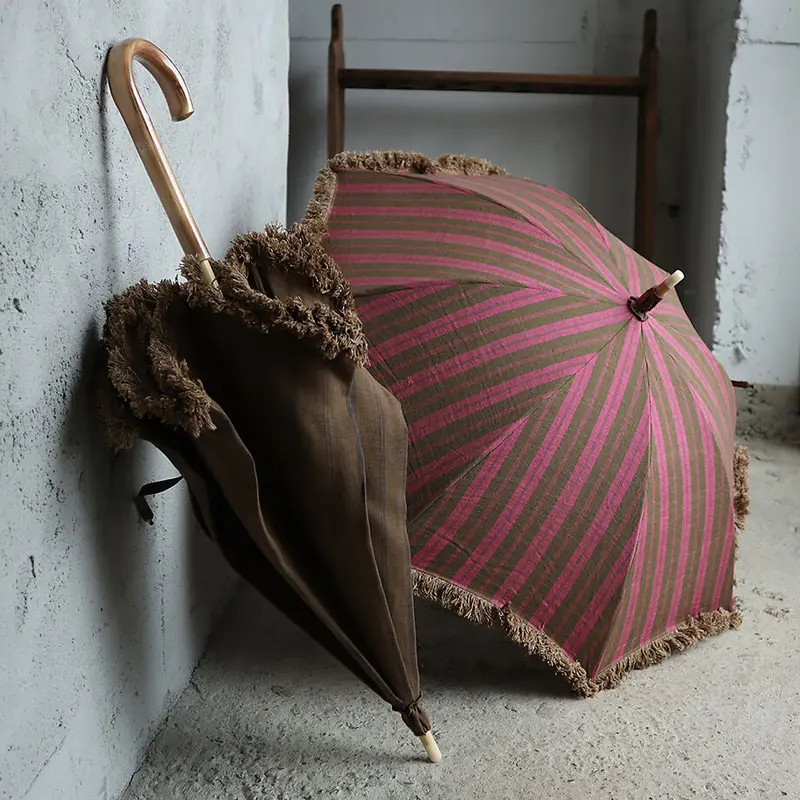 tabrik タブリク　日傘 Tabrik parasol khaki x pink stripe | nii-B | W