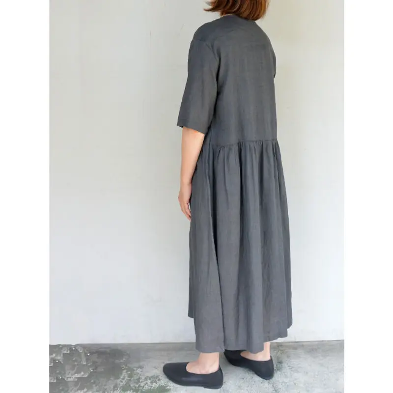 1枚限りです】ina(イナ)ウエスト切替リネンワンピース