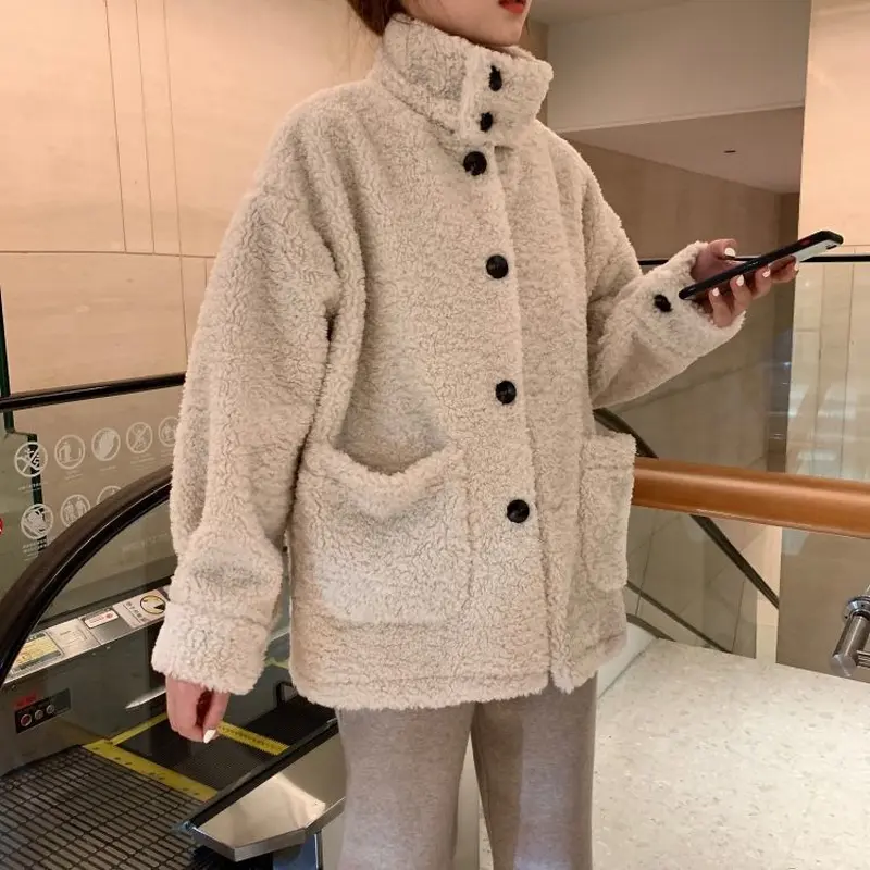 ボアブルゾン ボタン 韓国 ファッション レディース ボアジャケット