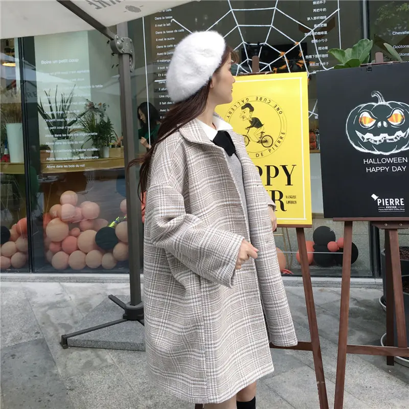 チェック柄 ウール チェスターコート 韓国ファッション レディース