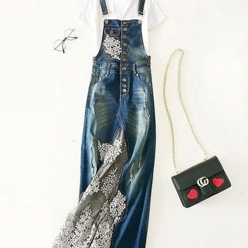 オールインワン 上下セットアップ セットアップ リメイク風 デニム