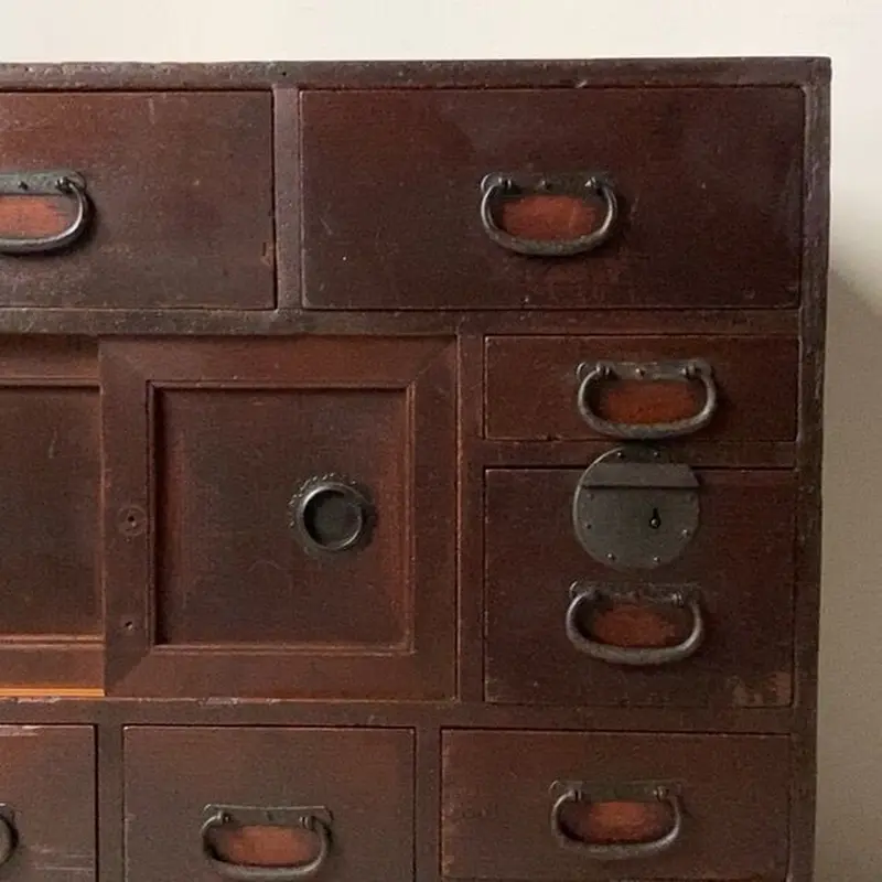 アンティーク小さい帳場箪笥 江戸期 慶応 幕末 1860年代 杉材無垢 9杯