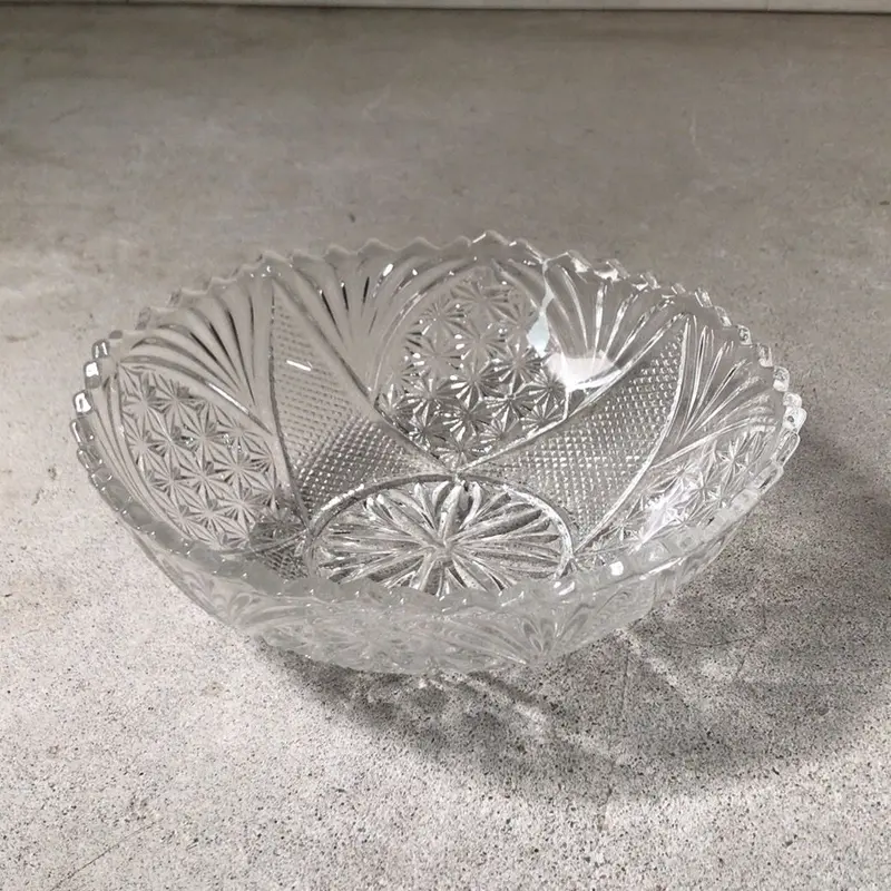 アンティークガラス大正 昭和レトロプレスガラス小物入れ