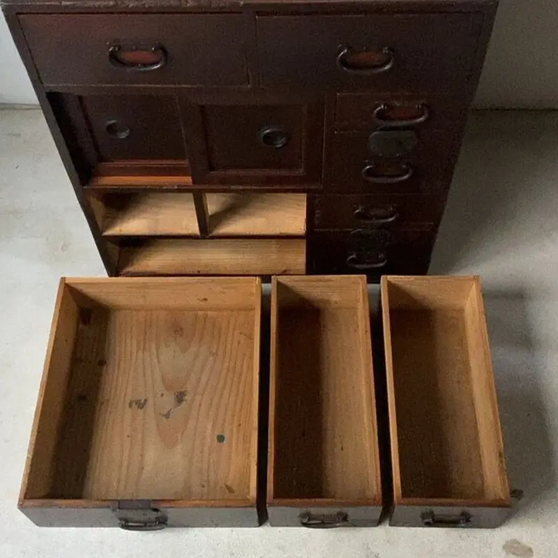 アンティーク小さい帳場箪笥 江戸期 慶応 幕末 1860年代 杉材無垢 9杯