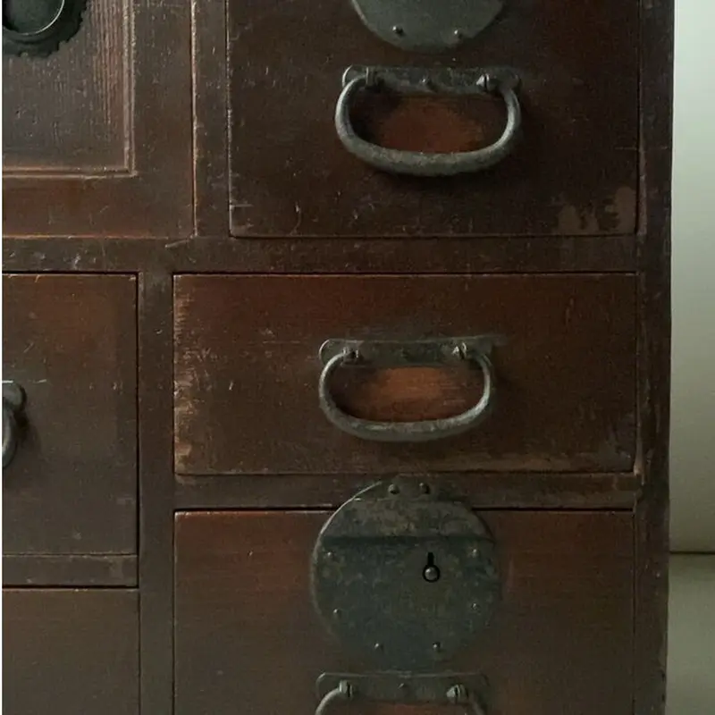 アンティーク小さい帳場箪笥 江戸期 慶応 幕末 1860年代 杉材無垢 9杯