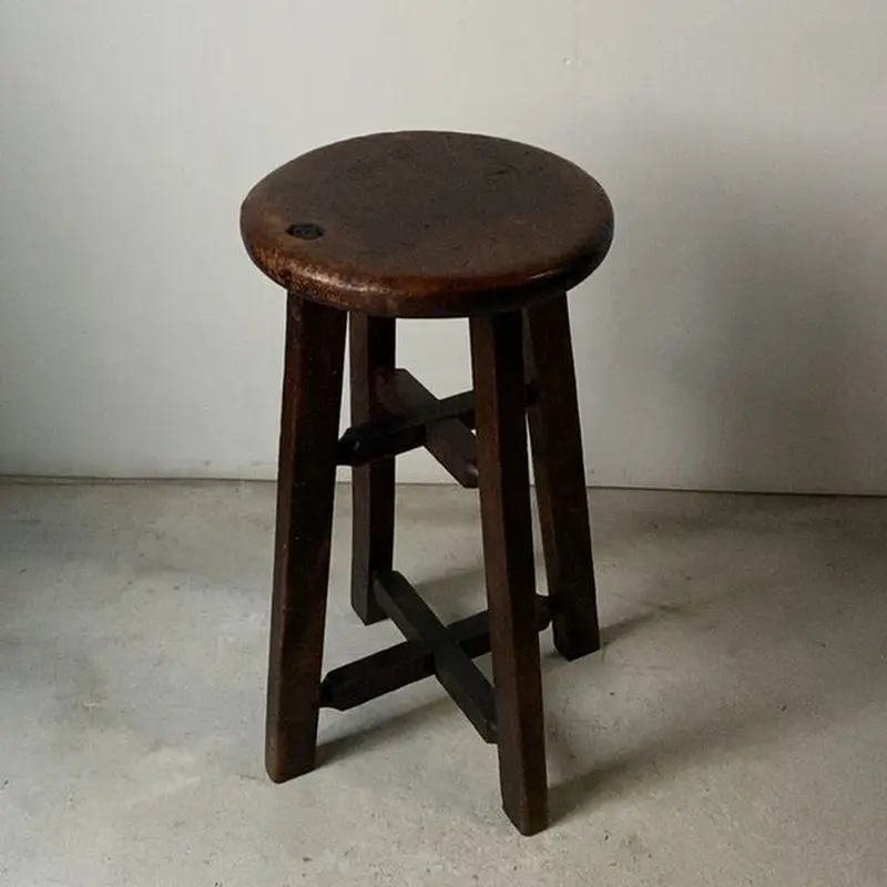 古い木製スツール 節有り広葉樹座面 トロトロ黒光 極上ヴィンテージ