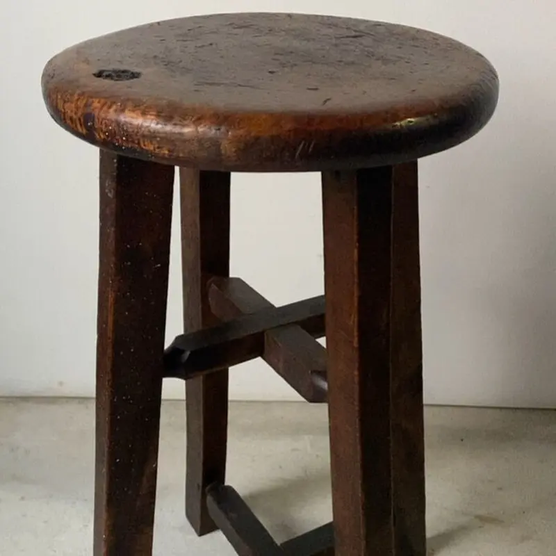 古い木製スツール 節有り広葉樹座面 トロトロ黒光 極上ヴィンテージ